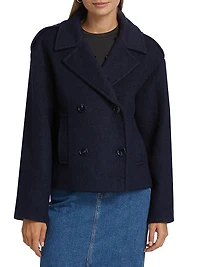 Georgia Faux Fur Collar Double-Breasted Peacoat