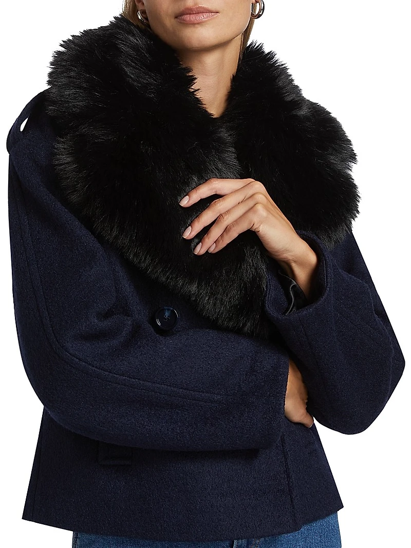 Georgia Faux Fur Collar Double-Breasted Peacoat