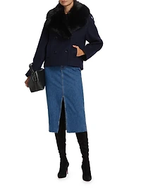 Georgia Faux Fur Collar Double-Breasted Peacoat