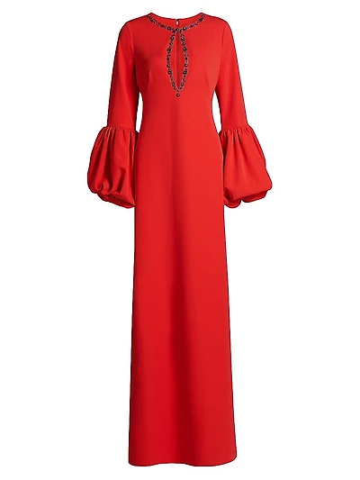 Beaded Keyhole Crepe Gown