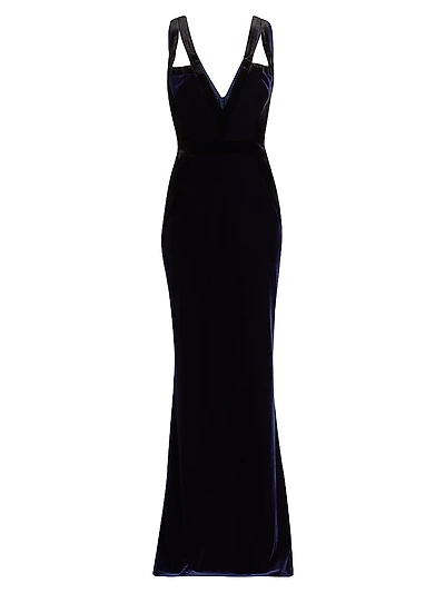 Plunging V-Neck Velvet Gown