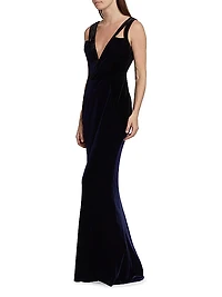 Plunging V-Neck Velvet Gown