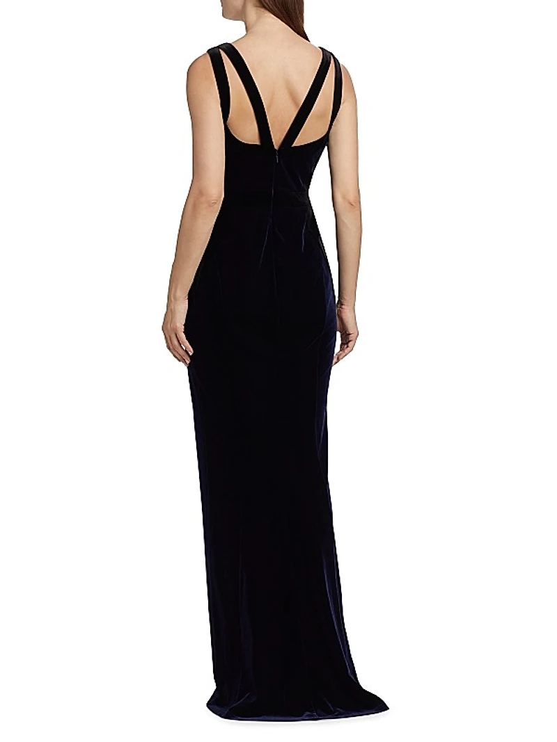 Plunging V-Neck Velvet Gown