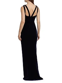 Plunging V-Neck Velvet Gown