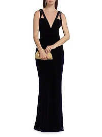 Plunging V-Neck Velvet Gown