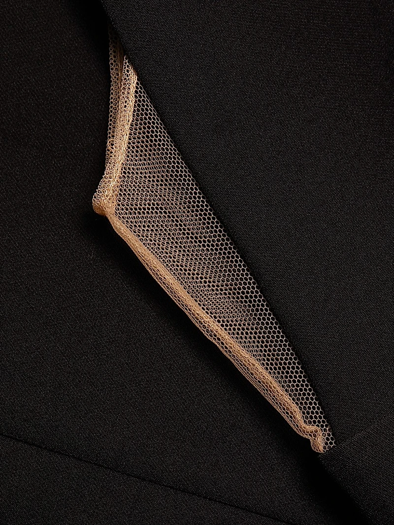 Illusion-Neck Crepe Column Gown