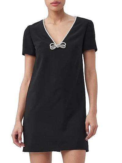 Obelle Rhinestone-Trim Short-Sleeve Minidress