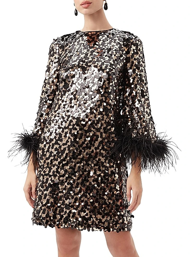 Juliet Sequin & Feather Shift Minidress