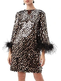 Juliet Sequin & Feather Shift Minidress
