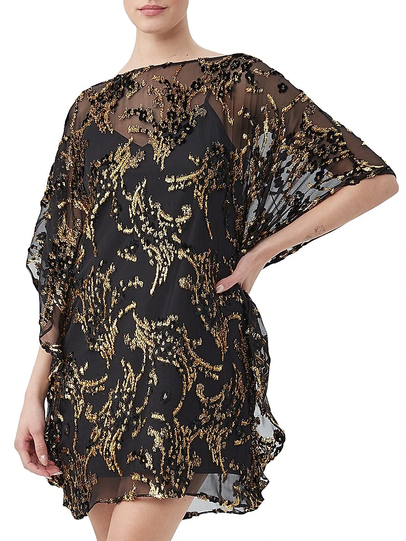 Anissa Metallic Burnout Mini Caftan