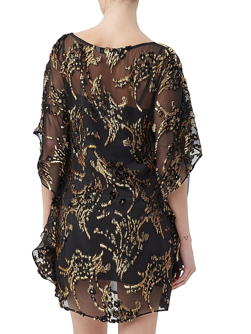 Anissa Metallic Burnout Mini Caftan
