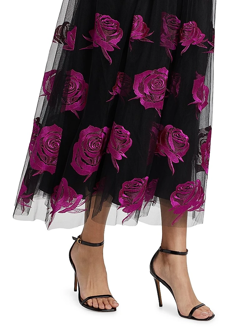 Perle Floral Tulle Strapless Maxi Dress