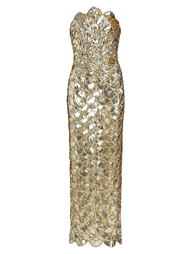 Strapless Sequin Scallop Column Gown