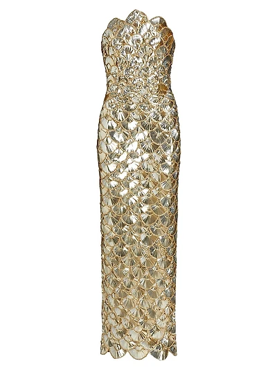 Strapless Sequin Scallop Column Gown