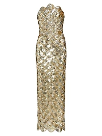 Strapless Sequin Scallop Column Gown