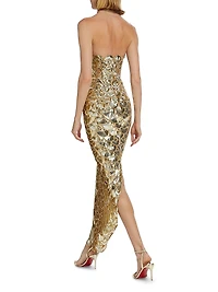 Strapless Sequin Scallop Column Gown
