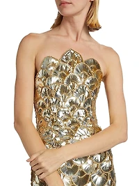 Strapless Sequin Scallop Column Gown