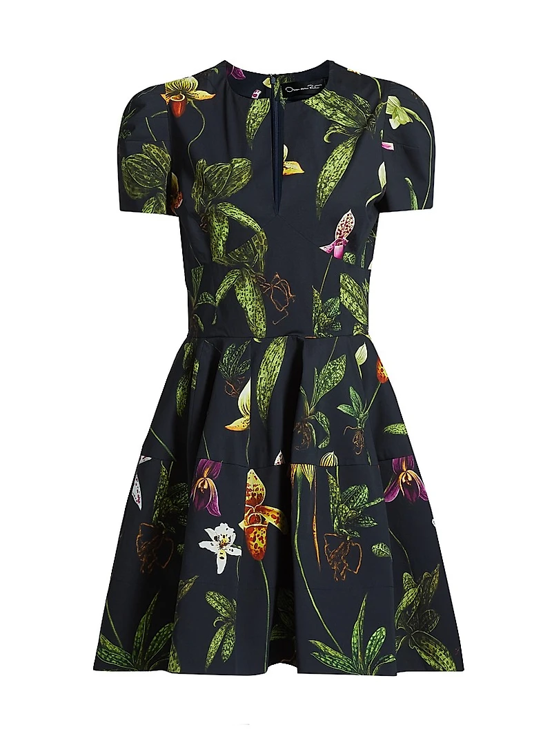 Orchids Poplin Puff-Sleeve Minidress