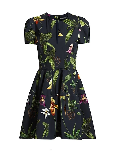 Orchids Poplin Puff-Sleeve Minidress