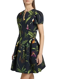 Orchids Poplin Puff-Sleeve Minidress