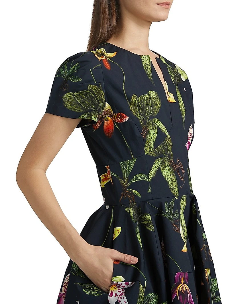 Orchids Poplin Puff-Sleeve Minidress
