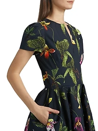 Orchids Poplin Puff-Sleeve Minidress