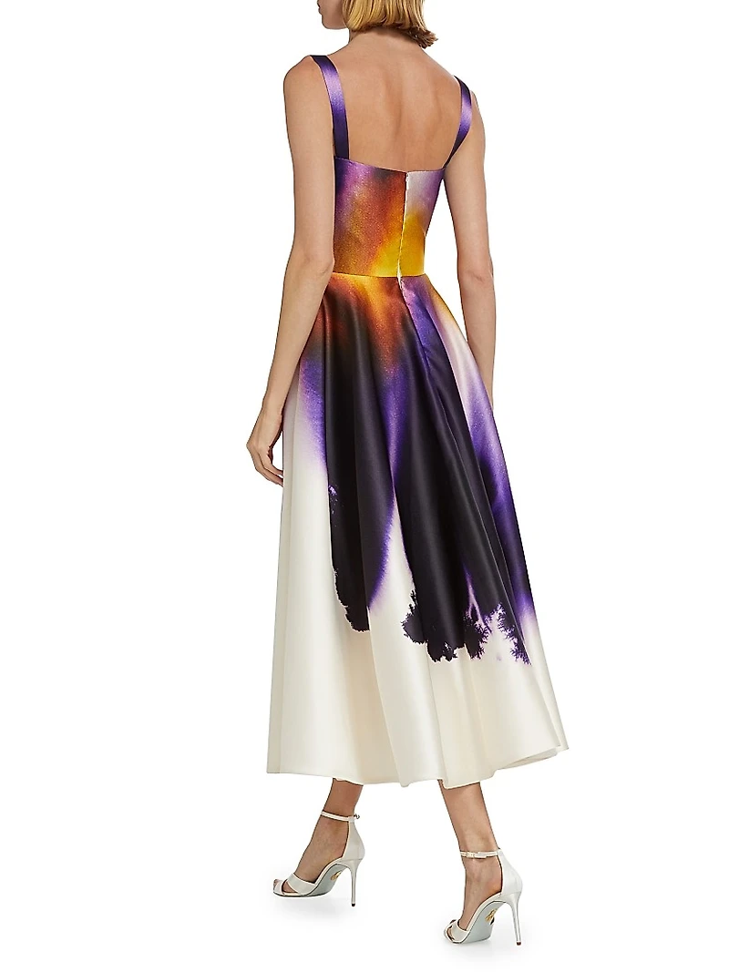 Abstract Orchid Satin Cocktail Dress