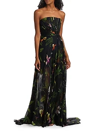 Orchids Silk Chiffon Strapless Drape Gown