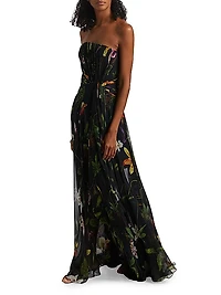 Orchids Silk Chiffon Strapless Drape Gown