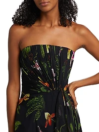 Orchids Silk Chiffon Strapless Drape Gown