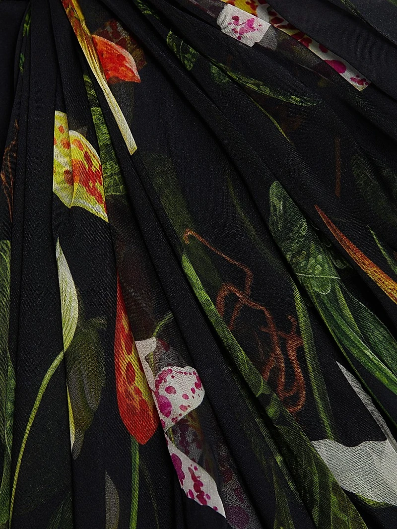 Orchids Silk Chiffon Strapless Drape Gown