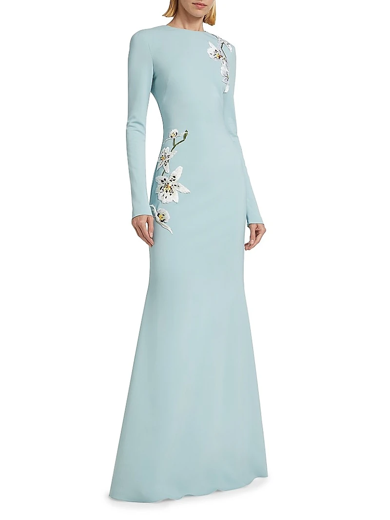 Orchid Threadwork Cady Trumpet Gown