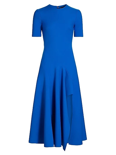 Wave Seam Wool Midi-Dress