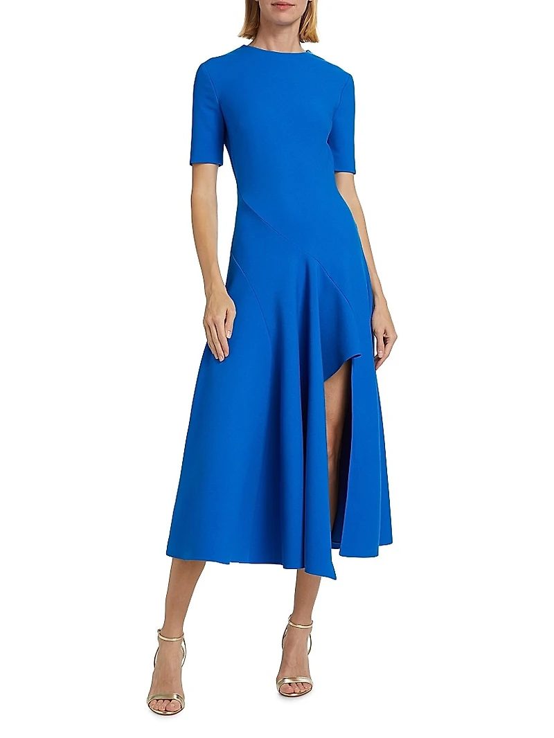 Wave Seam Wool Midi-Dress