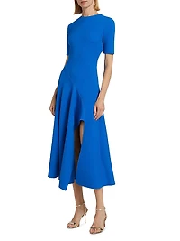 Wave Seam Wool Midi-Dress