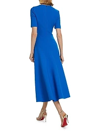 Wave Seam Wool Midi-Dress