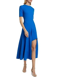 Wave Seam Wool Midi-Dress