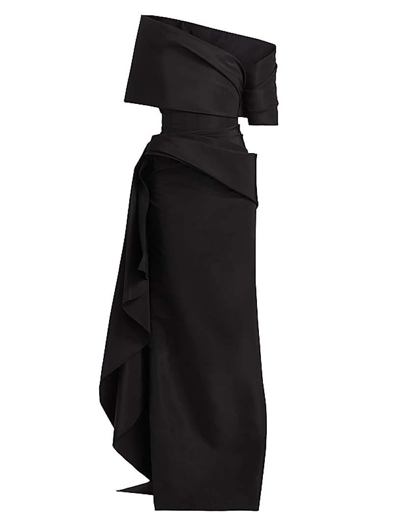 Asymmetric Draped Faille Gown