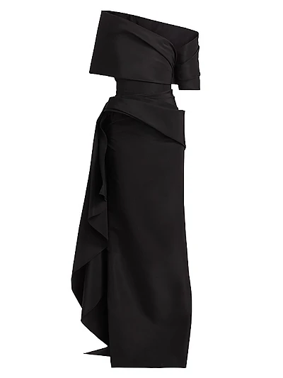 Asymmetric Draped Faille Gown