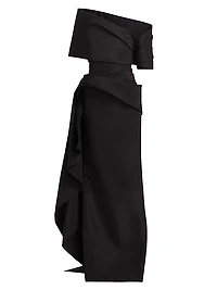 Asymmetric Draped Faille Gown