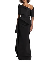 Asymmetric Draped Faille Gown