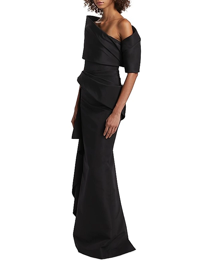 Asymmetric Draped Faille Gown