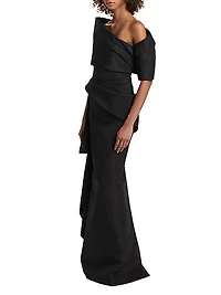 Asymmetric Draped Faille Gown