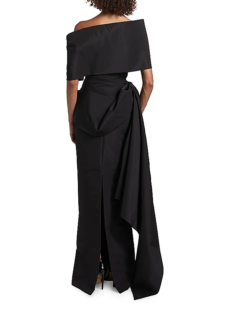 Asymmetric Draped Faille Gown
