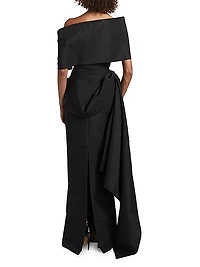 Asymmetric Draped Faille Gown