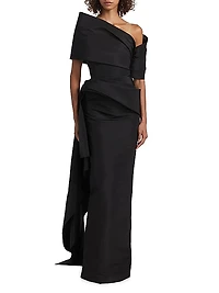 Asymmetric Draped Faille Gown
