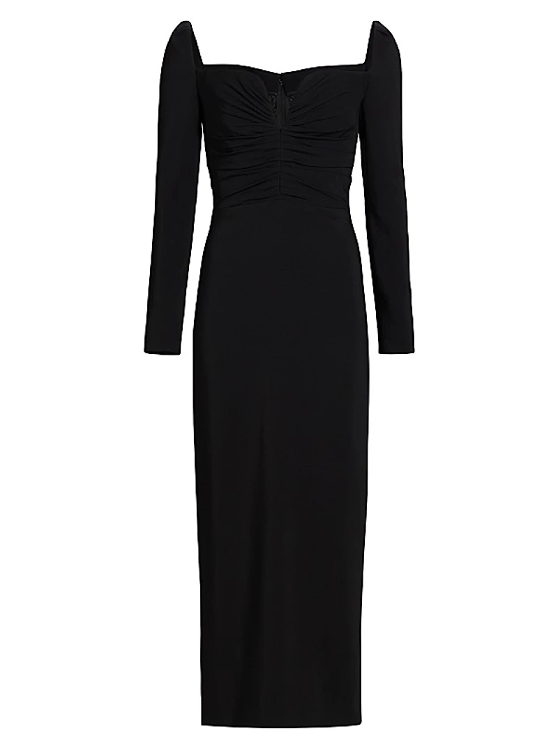 Sweetheart Long-Sleeve Midi Dress