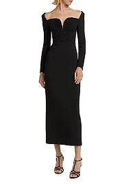 Sweetheart Long-Sleeve Midi Dress