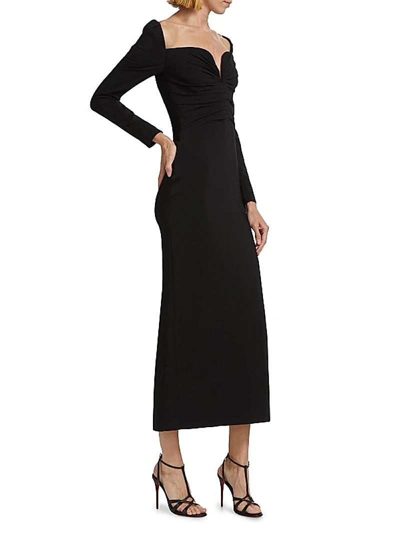 Sweetheart Long-Sleeve Midi Dress