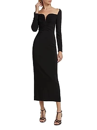 Sweetheart Long-Sleeve Midi Dress